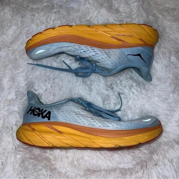 Hoka Clifton 8 Running Shoe Multicolor Tennis Shoe Size 11B Blue & Orange - Picture 1 of 9